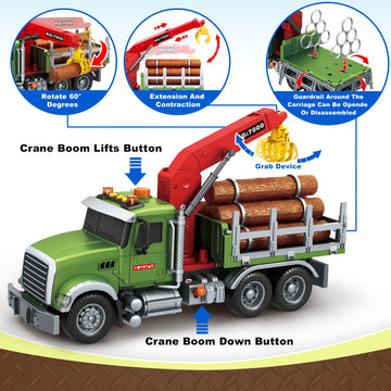 SpringFlower Toy for 3 4 5 6 Year Old Boys, Farm Truck Toy with Farm Trunk,Vehicle Timber Truck Toy with Loading Crane & Lights