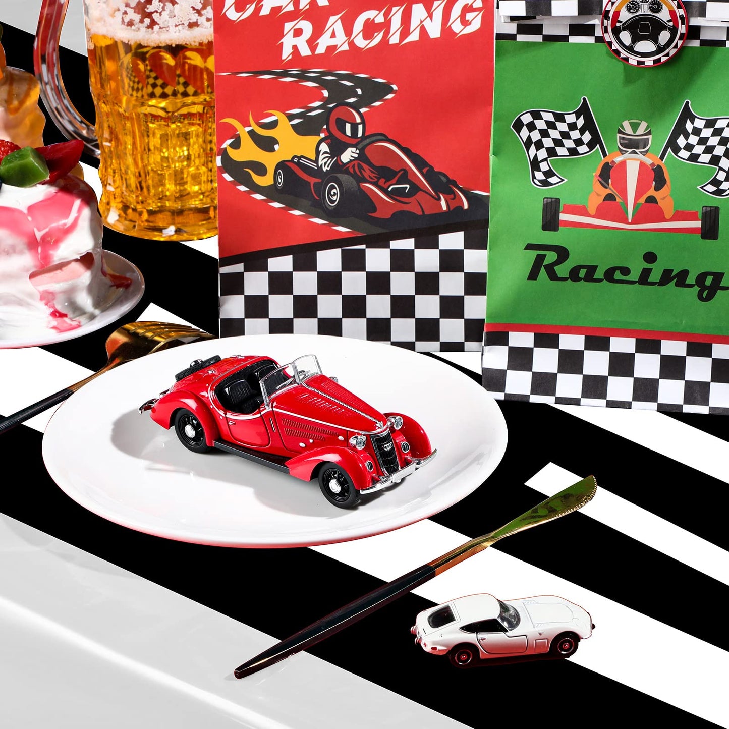 Car Birthday Party Supplies Racing Party Decorations Road Tablecloth Racetrack Table Runner Table Covers For Kids Boy Car Theme Birthday Party, 54 X 108 Inch (Black White Style,3 Sheets)