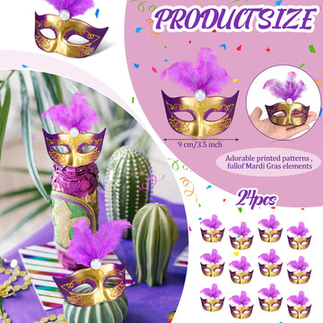24 Pieces Mini Masks Masquerade Mini Mask Small Masquerade Mask Cake Toppers Decorative Mini Mask Mardi Gras Party Decor (Purple