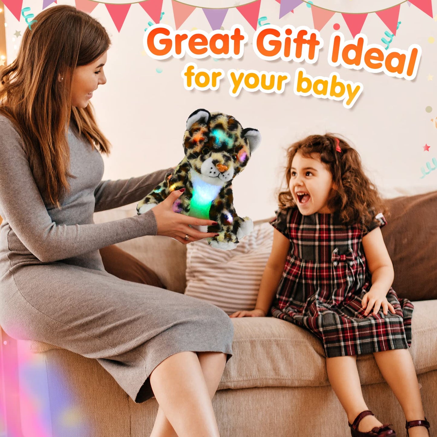 Bstaofy Light Up Cheetah Plush Led Leopard Stuffed Animals Night Light Companion Bedtime Jungle Toys Glow Afraid Of Dark, 10’’