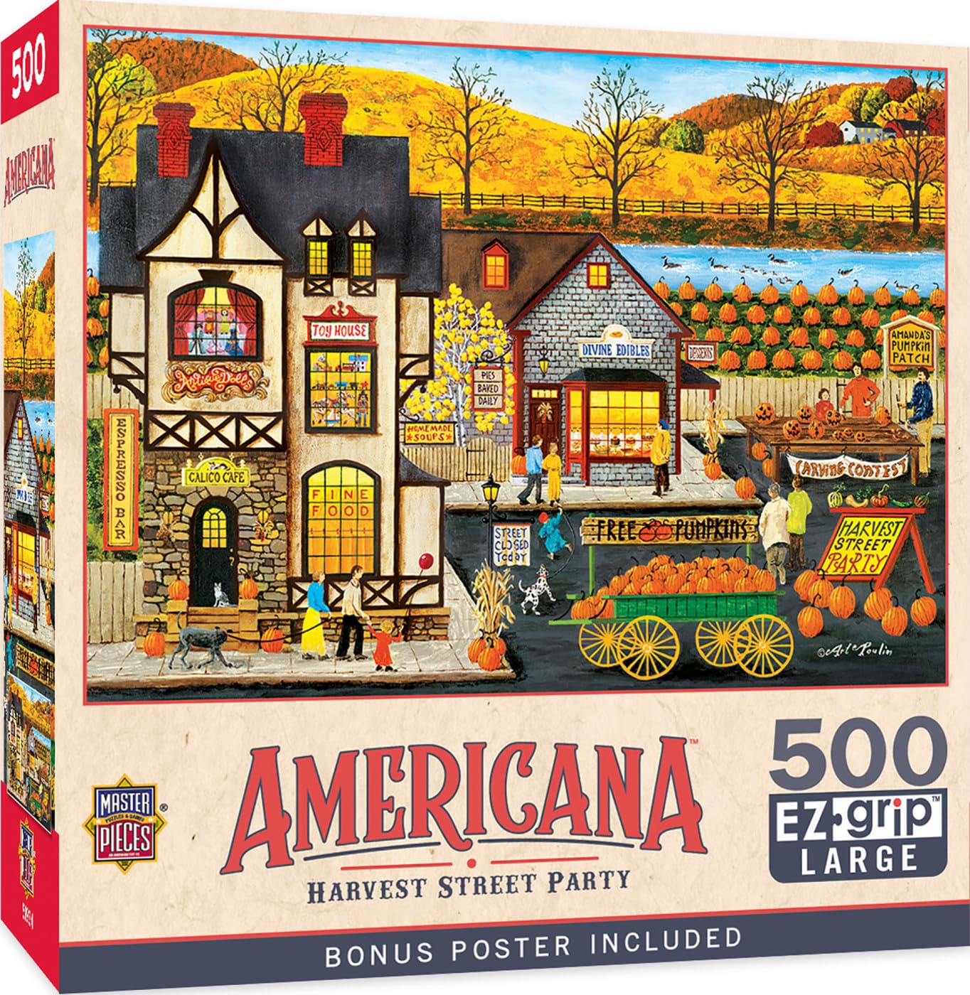 MasterPieces 500 Piece EZ Grip Jigsaw Puzzle for Adults, Family, or Youths - Harvest Street Party - 19.25x26.75