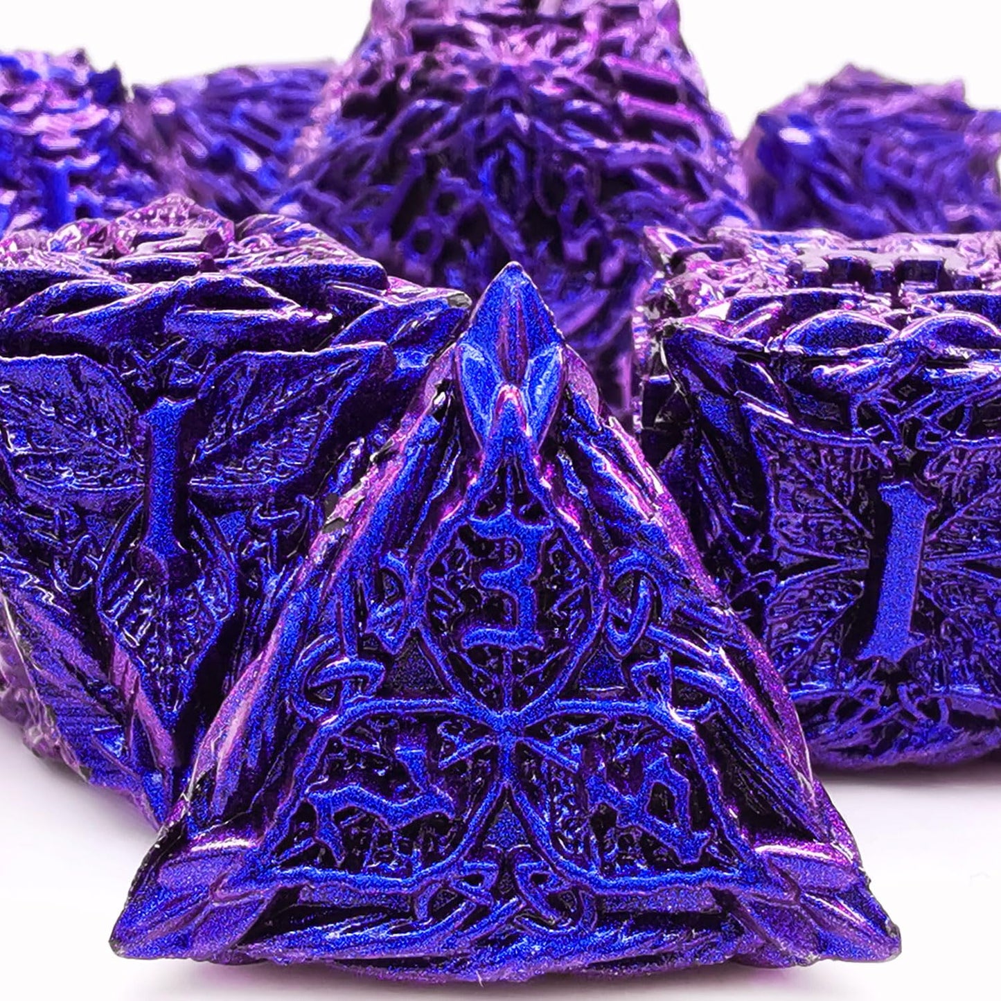 Mjdiceok D&D Dice Vine Leaf Set Dnd Dice 7 Role Playing Dice Polyhedral Metal Solid Dungeons And Dragons Dice (Blue Purple)