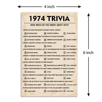 50Th Birthday Party Games, 1974 Trivia Games, Birthday Party Supplies For Adults, Fun 1974S Party Game,Pack Of 30 Cards