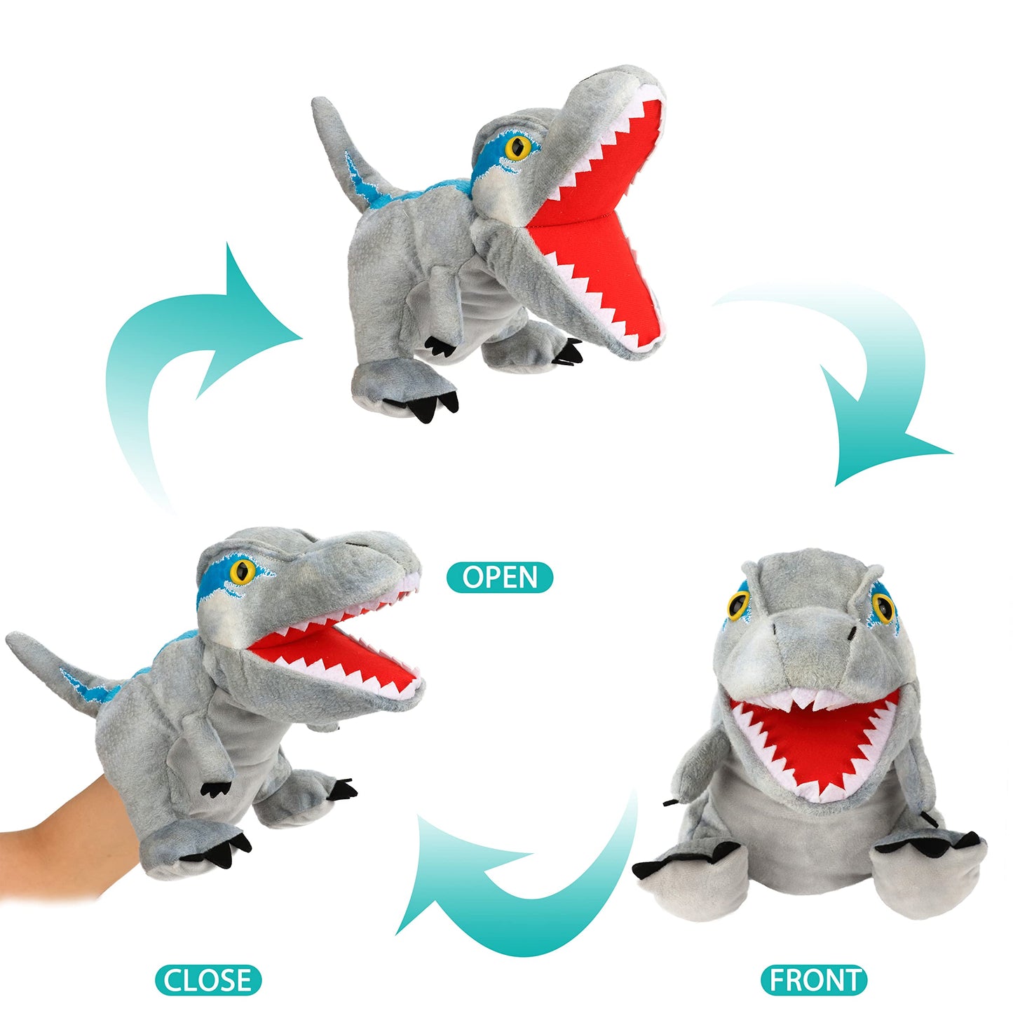 Cuteoy Plush Velociraptor Hand Puppet Stuffed Animal Toy Open Movable Mouth Creative Role Play Storytelling Dinosaur Plushies Gifts For Kids Toddlers Birthday Christmas