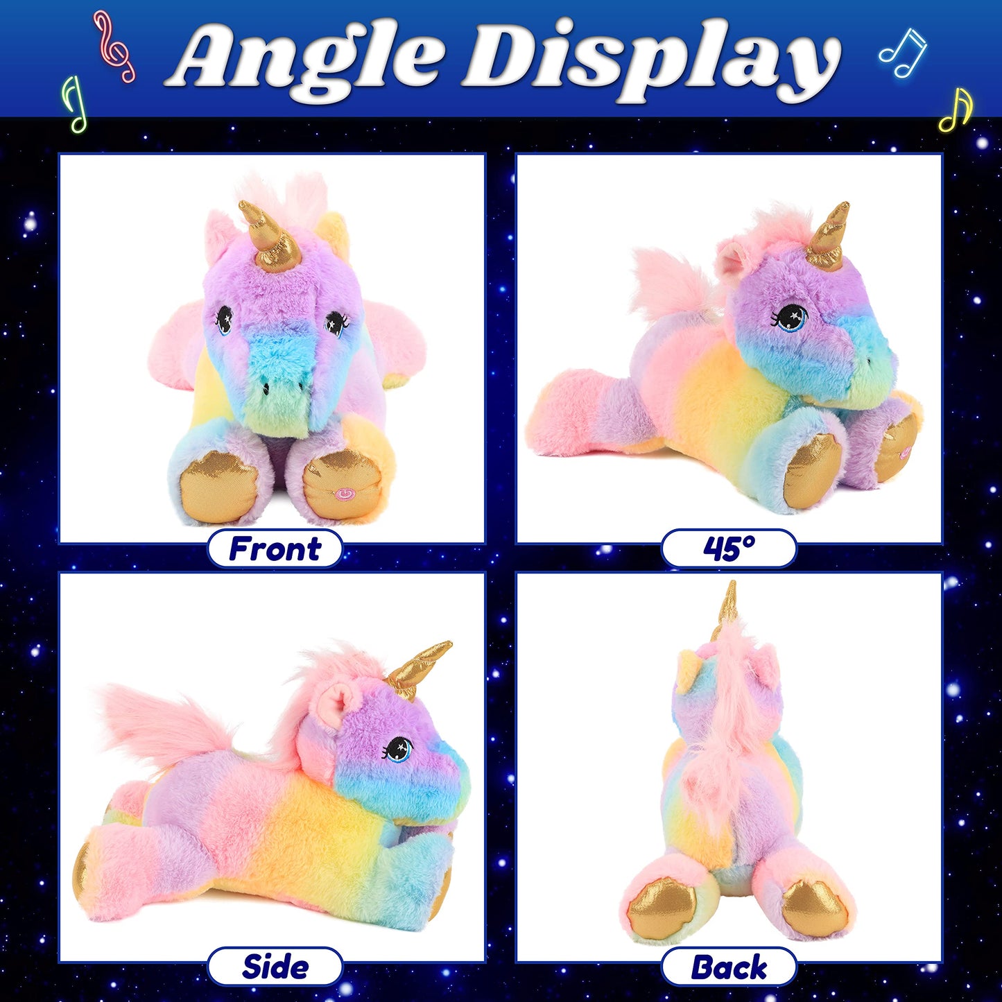 Cuteoy Plush Unicorn Nightlight Toy, 13" Pink Fabric, LED Glowing, Singing Lullabies, Perfect Gift for Kids, Boys & Girls