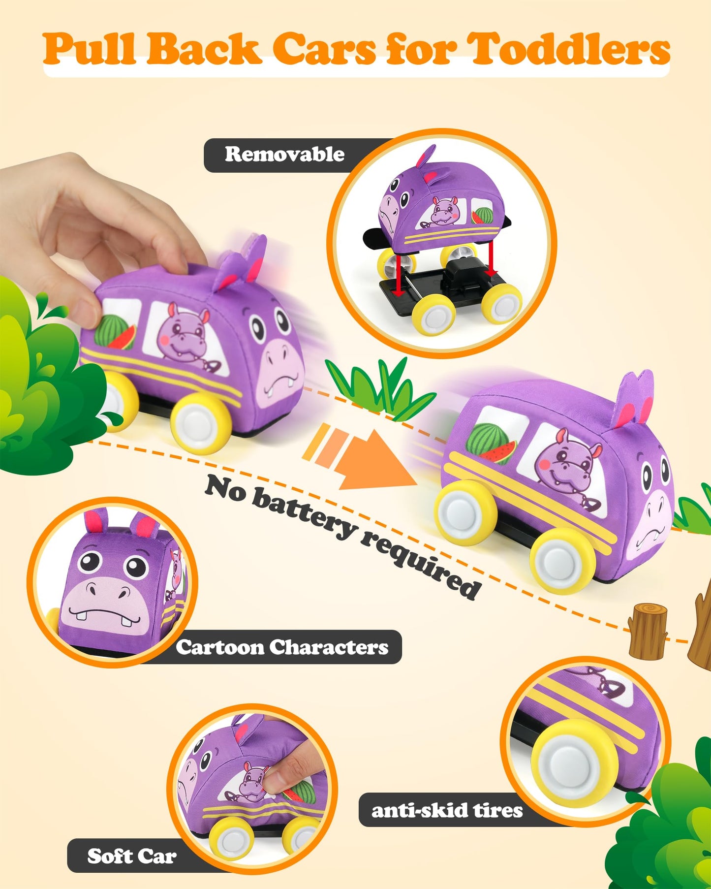 Helsort Baby Car Toys for 1 Year Old Boy with Musical Playmat, Animal Sounds and Pull Back Vehicles for Toddlers 1-3, Soft Baby