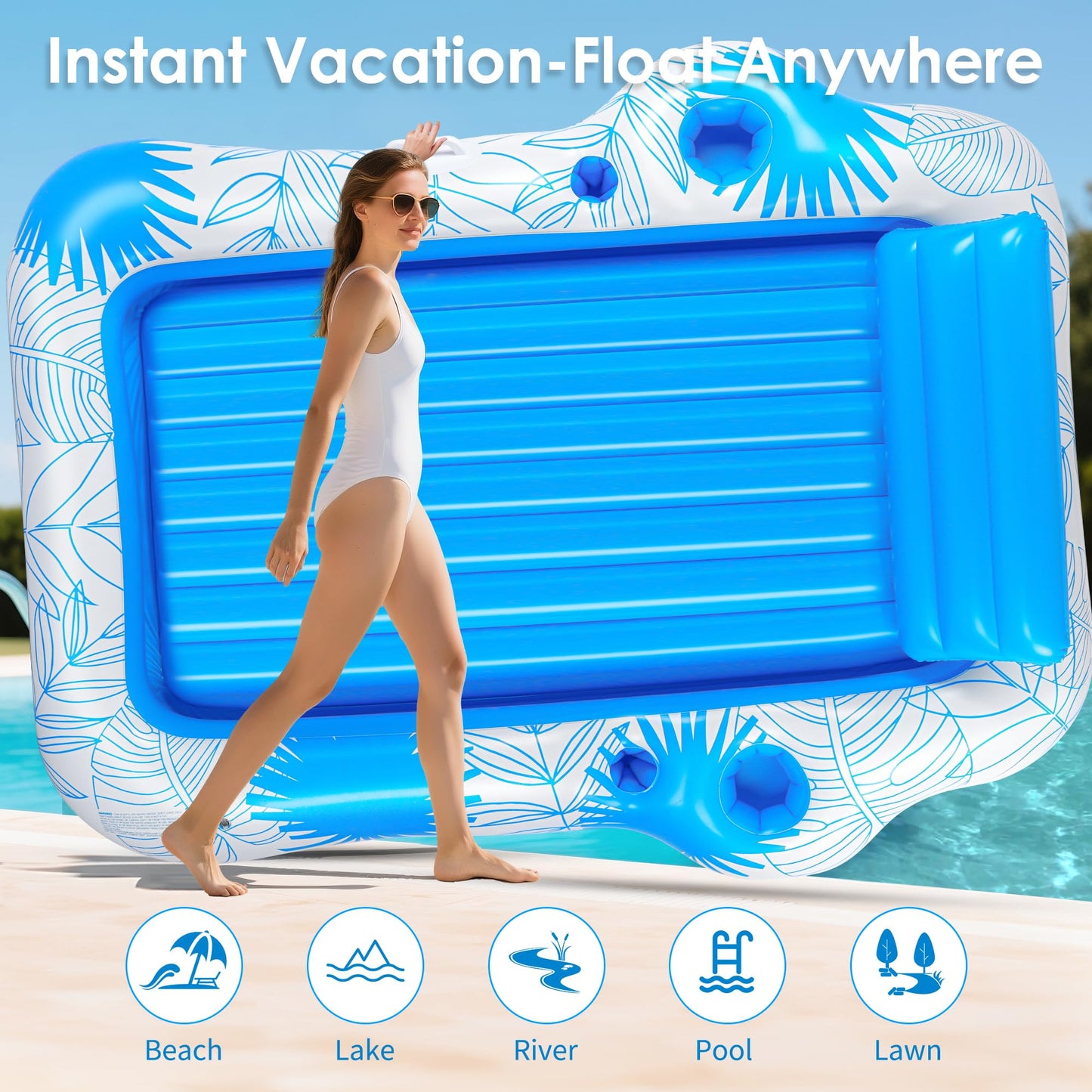 Inflatable mature-themed Tanning Pool Lounger Float -85 x 71 JIANYHW XX-Large Sunbathing Water Lounge Floaties Suntan Tub Pool Floaty Raft Ice Bath Tub Tanning Bed Blow Up Lake Pool Raft Floating Pad