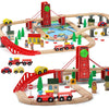 SainSmart Jr. Wooden Train Set for Toddlers, Double-Sided Track, 4 Trains, Fits Brio & Thomas, Model T07, Log Color