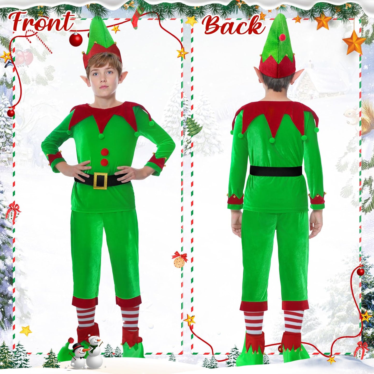 DITAIX Christmas Elf Costume for Boys - 6PCS Santa's Helper Costume - Velvet Elf Outfit Set for Kids Christmas Party (Boys Elf Small(5-7 Years))