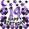 Naninuneno 14Th Birthday Decorations Set For Girl Women Boy Men,Purple Black 14 Happy Birthday Balloons Supplies With Purple Num