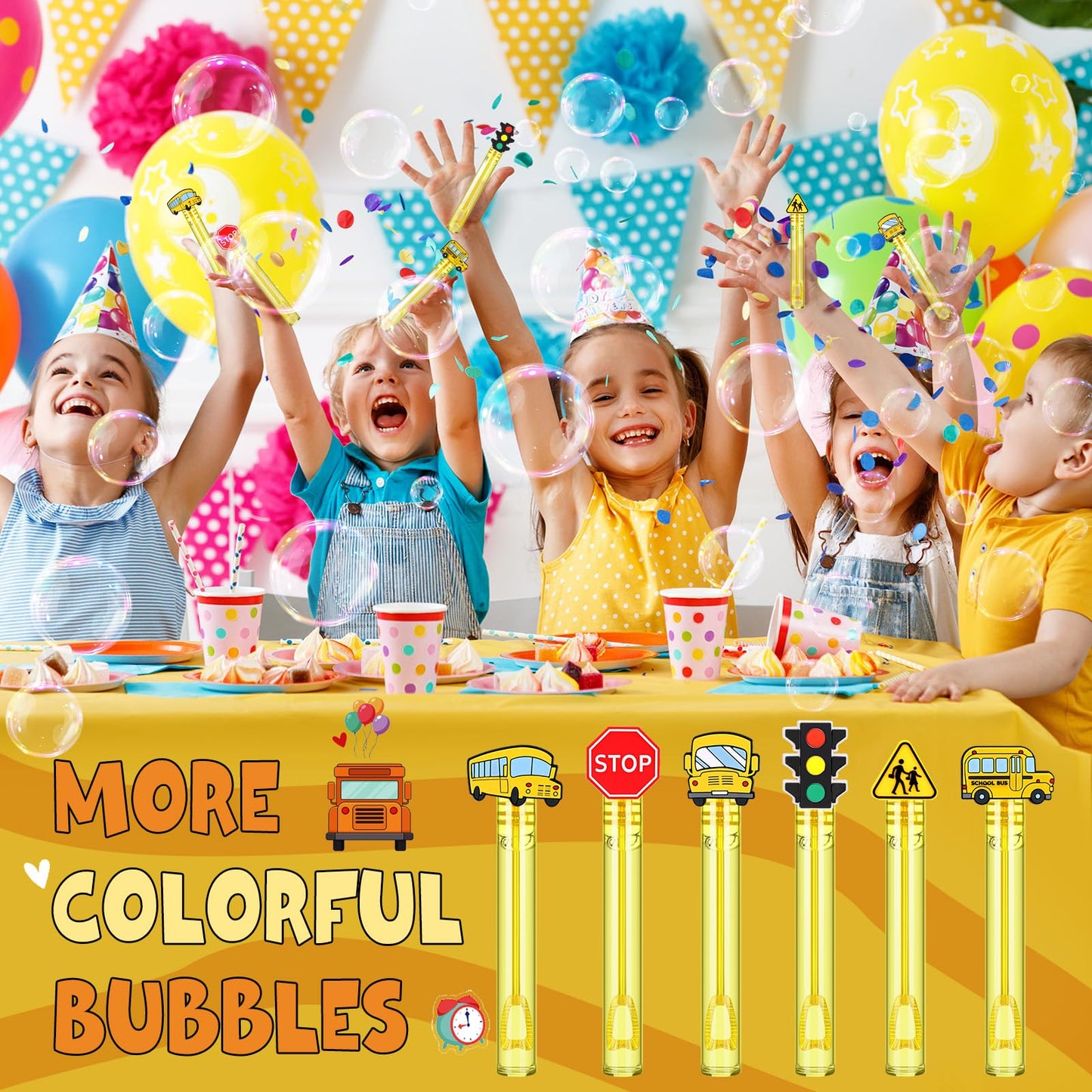 Shappy 60 Pcs School Bus Driver Bubble Wands Bulk Mini Bubble Wands Party Favors Small Bubbles Birthday Party Gift for Novelty G