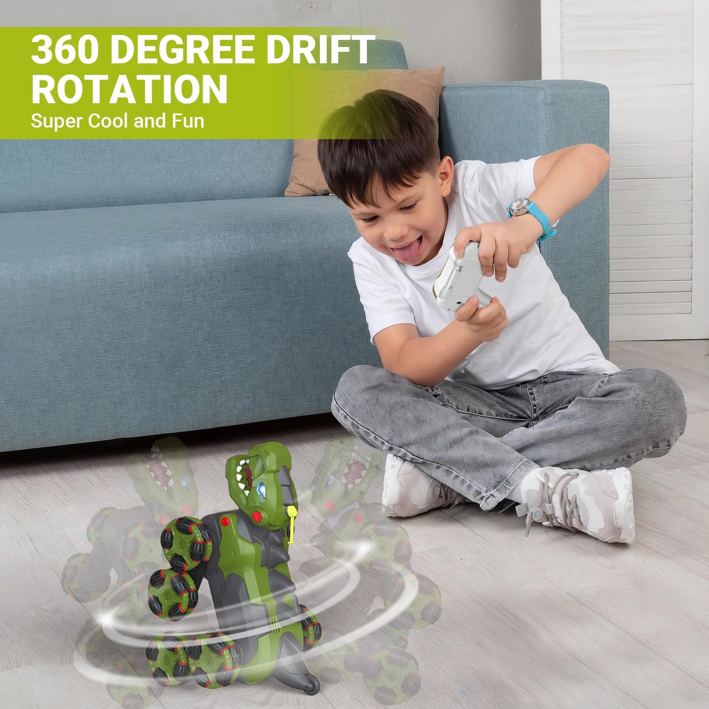8WD RC Stunt Car Toys for Kids,2.4Ghz Remote Control Dinosaur toys 360 Rotating Changeable RC Stunt Dinosaur Remote Control Dino