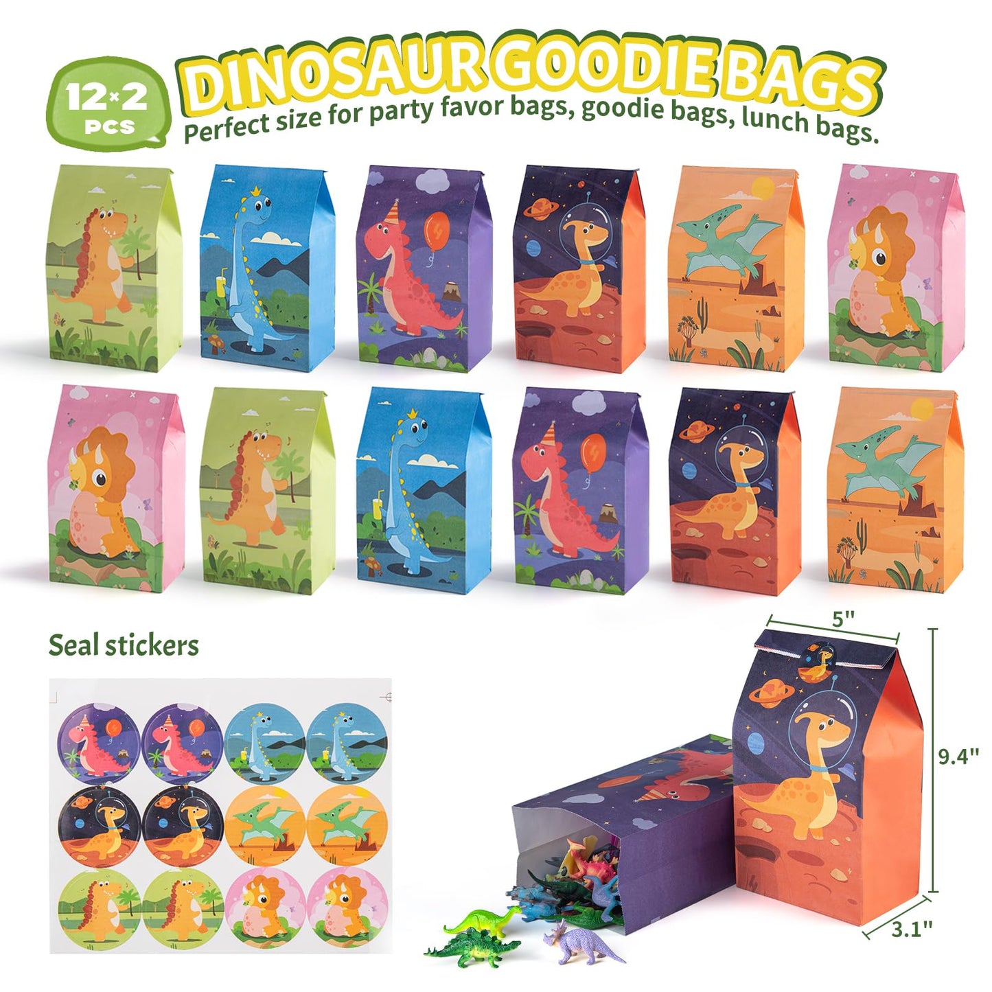 Hursroor Dinosaur Party Favors For 24 Kids, Dinosaur Birthday Party Supplies, Dinosaur Goodie Bags For Birthday Party Favors, Di