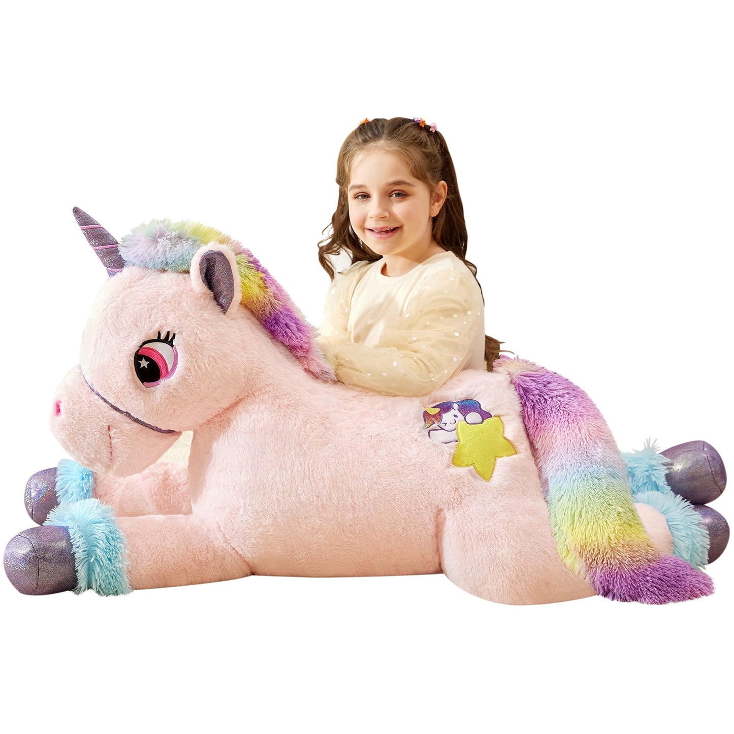 Ikasa Giant Unicorn Stuffed Animal Plush Toy,Big Large Jumbo Soft Toys,43' Huge Size Cute Fluffy Plushy Fat Oversized Plushie,Gifts For Kids Girls Boys (43 Inches, Pink)