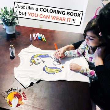 Davinci In You Unicorn Coloring Kit For Girls - Diy With Shirt, 10 Fabric Markers And Alphabet Stencil