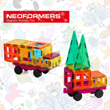 NEOFORMERS 2 Piece Magnetic Tiles Car Set Truck Kit Toy with Stronger Magnets, Educational Magnet Building Tile Magnetic Blocks