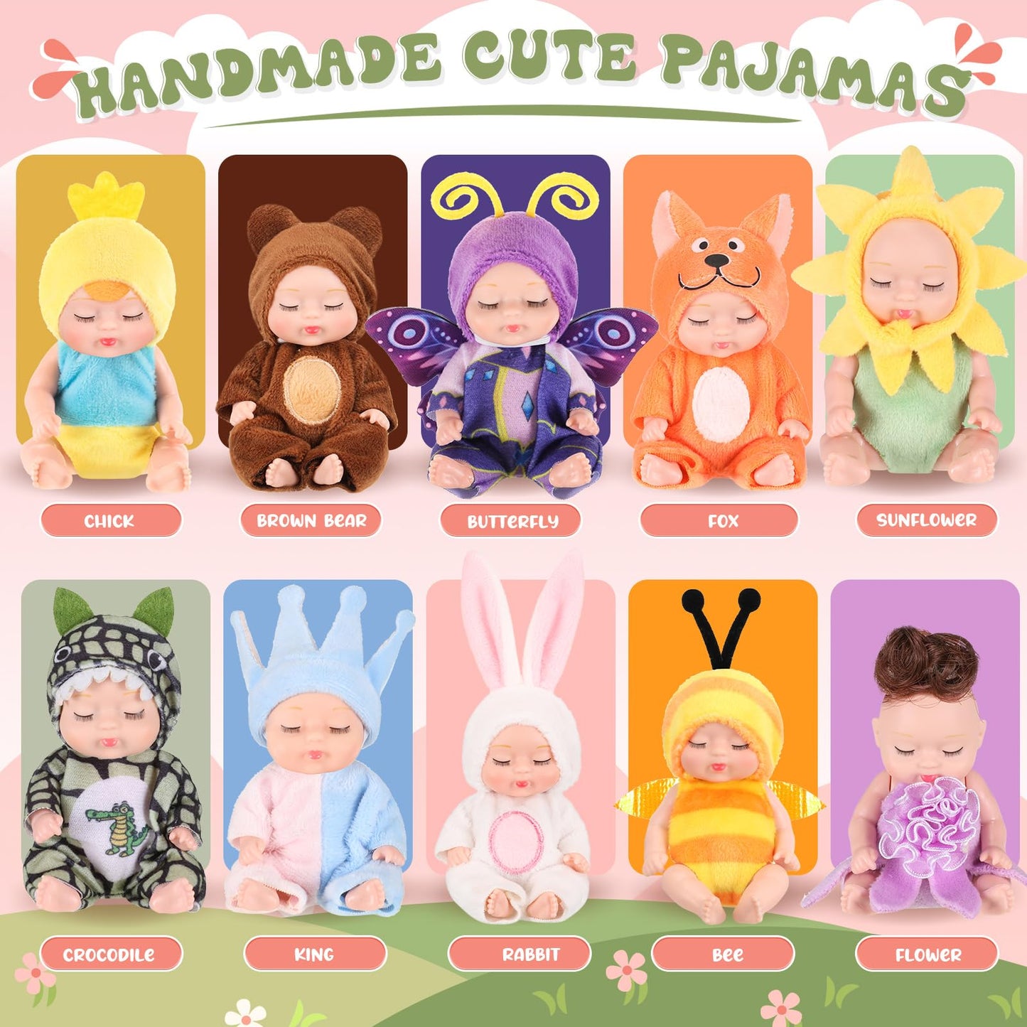 Hanaive 10 Pcs 4 Inch Mini Baby Dolls Lifelike Realistic Baby Dolls Tiny Babies With Animal Clothes Cute Baby Doll Gifts Set For