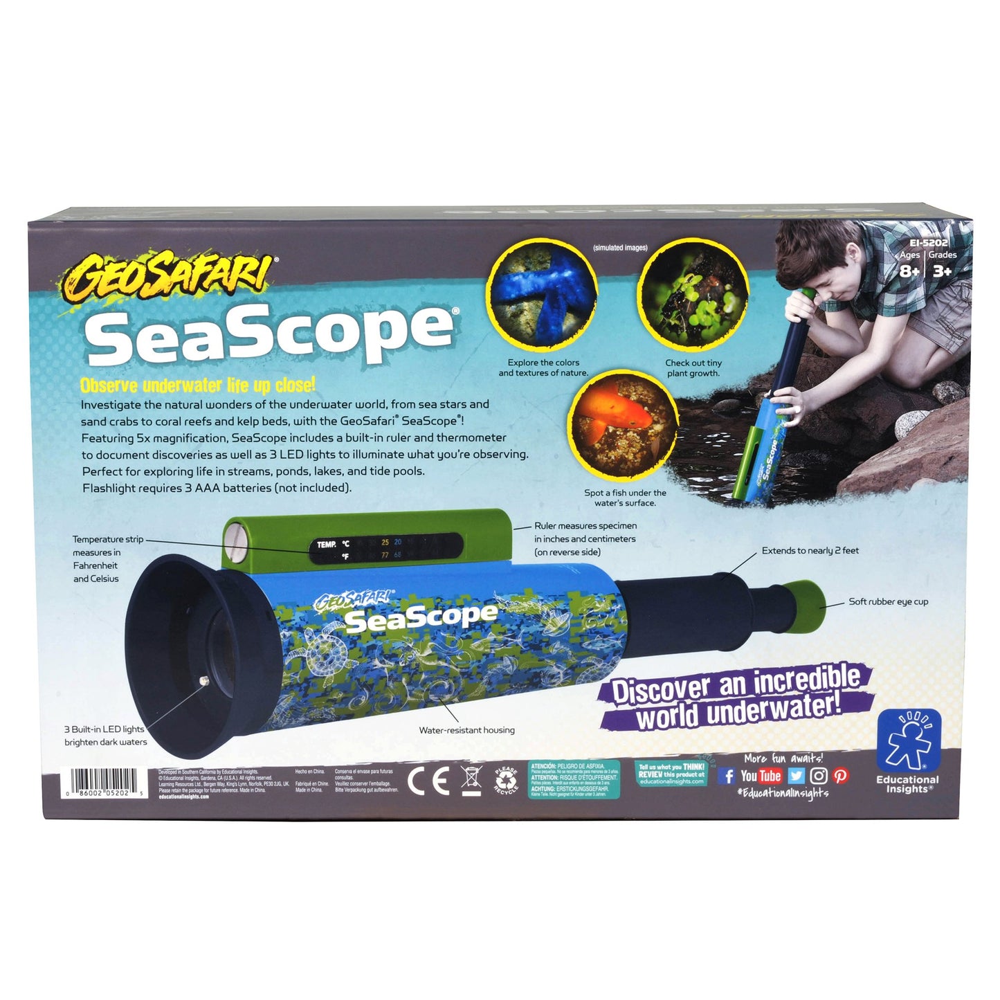 Educational Insights Geosafari Seascope, Explore Underwater Without Getting Wet, Includes Magnifier & Led Flashlight, Ages 8+
