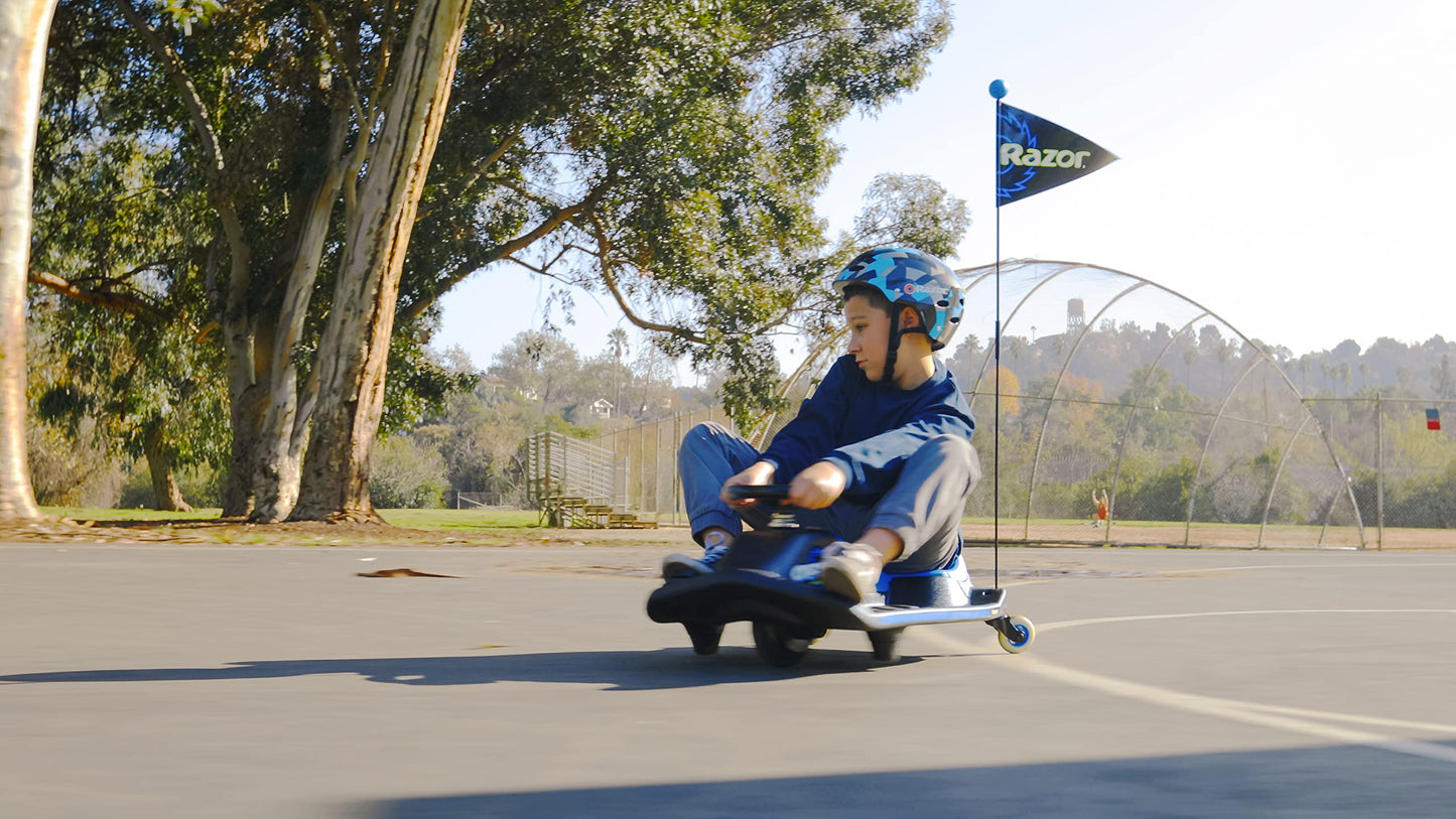 Razor Crazy Cart Shift Electric Go Kart for Kids 6+, 12V Drifting, High/Low Speed, Black/Blue, Max Weight 120 lbs