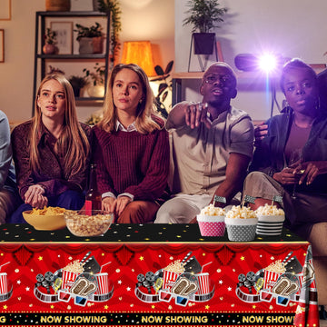 Movie Night Tablecloth,Movie Theme Hollywood Party Decoration 3Pcs Vintage Now Showing Popcorn Tablecloth Drive In Movie Party T