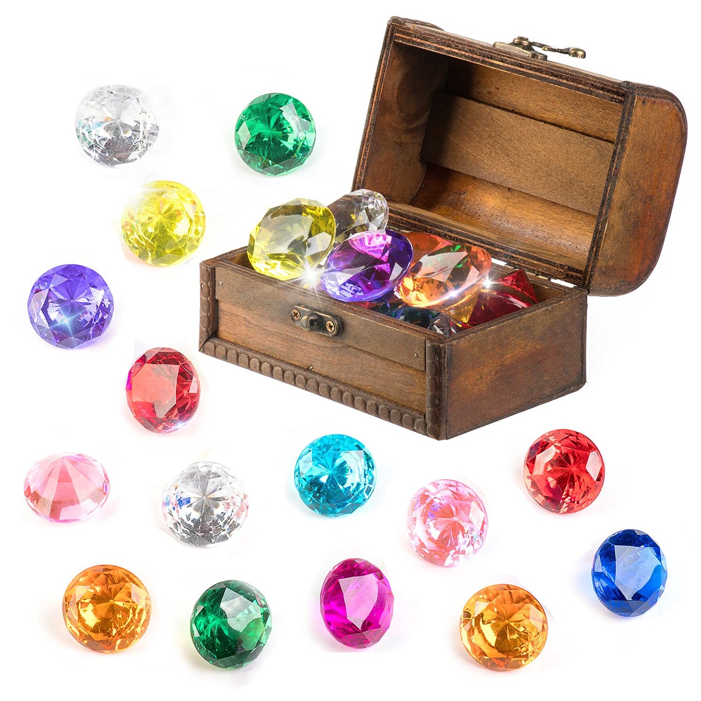 Pubgamer Diving Gem Pool Toy 15 Big Colorful Diamond Set With Big Treasure Chest Pirate Box Underwater Gem Diving Dive Throw Toy Set Swimming Training Gift Toy