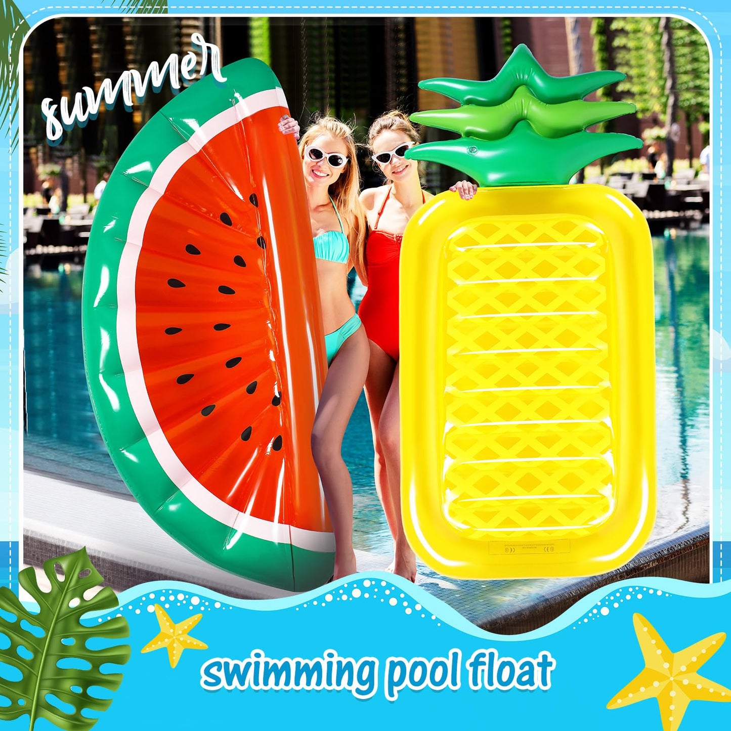 Libima 2 Pcs Giant Pool Floats Large Fruit Food Float Inflatable Pineapple Eggplant Watermelon Ice Lolly Cupcake Pizza Hot Dog F