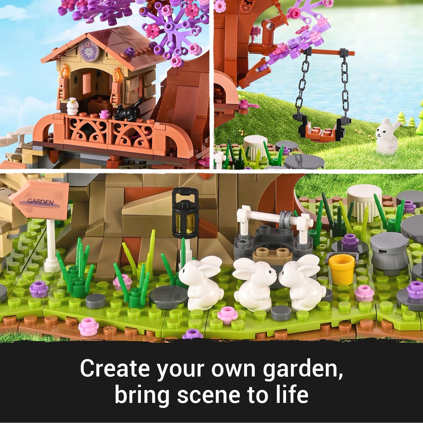 Jojo&Peach Cherry Blossom Garden Building Set With Led Light, Friends Flower House Bonsai Tree Model Sets For Kids, Easter Gift