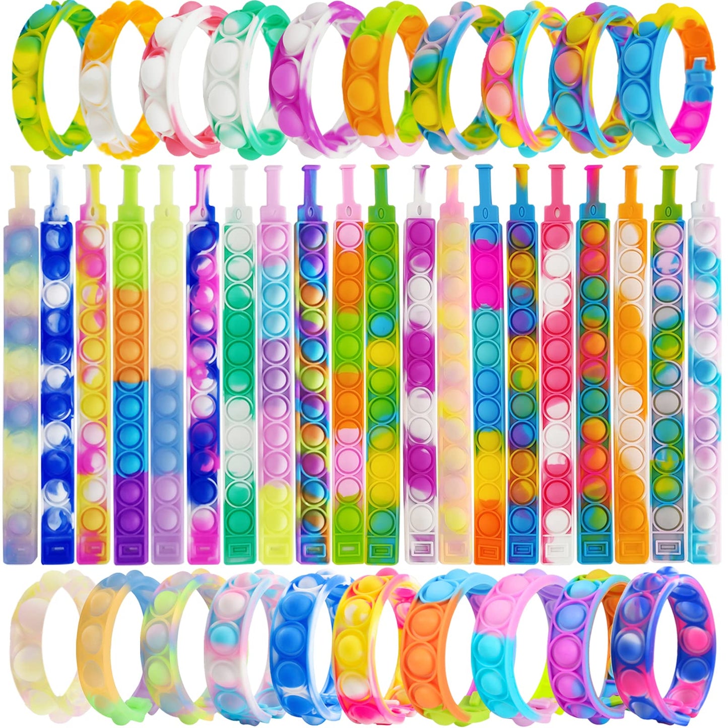 60 Pcs Pop Bracelet Bubble Fidget Sensory Toys For Party Favors, Hand Finger Wristband Bulk For Classroom Prizes, Easter Egg Basket Stuffers Goodie Bag Stuffers Christmas Valentine Gift For Kid