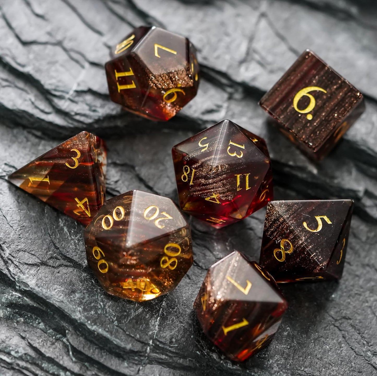 Udixi Red Hair Glass Dnd Dice Set 7Pcs Glass Dice Set With Gift Box For Dungeons And Dragon D&D Tabletop Game