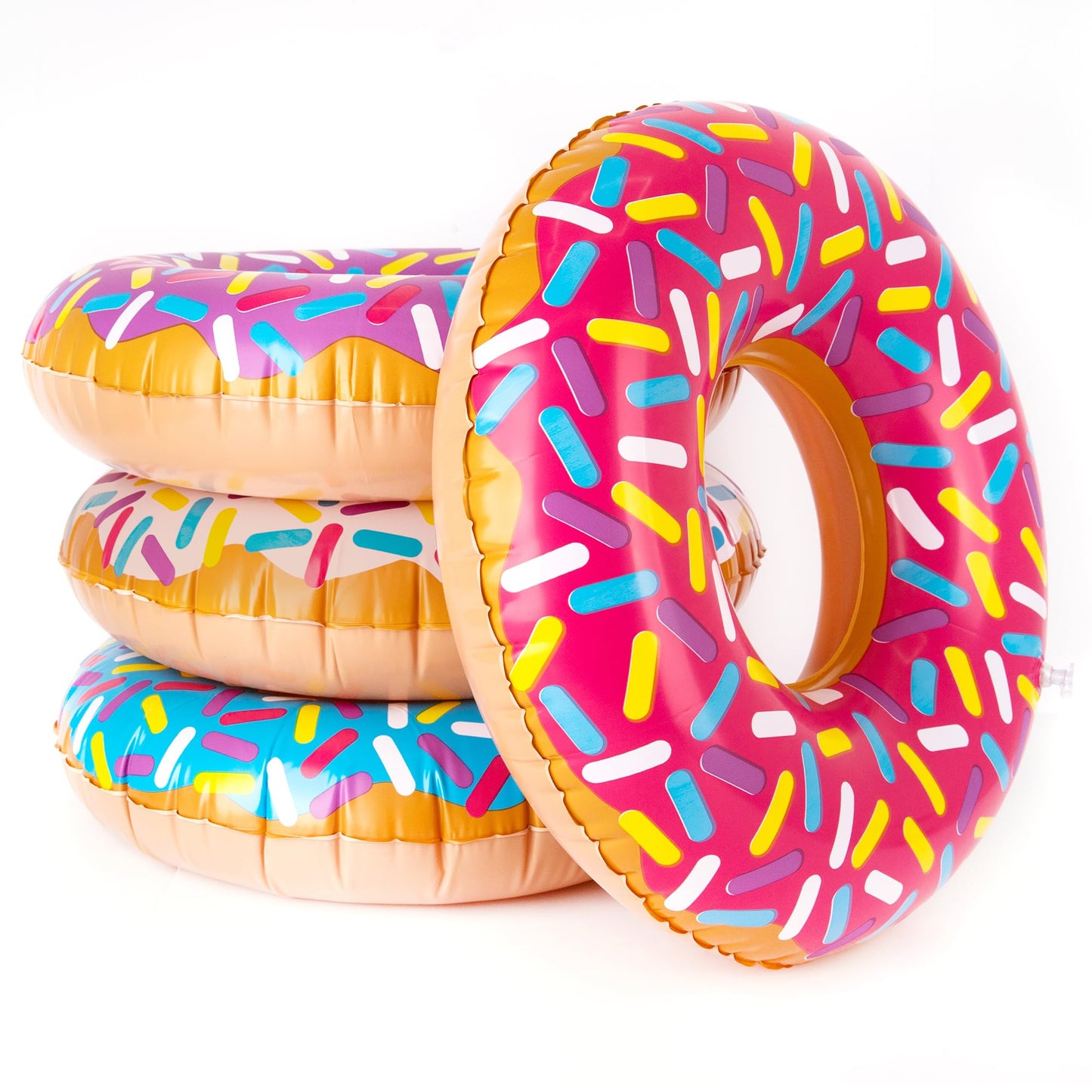 Inflatable Donut Pool Float For Kids, (Pack Of 4) Colorful Sprinkle Donut Inflatables Tube In Assorted Designs, For Summer & Beach, Donut Birthday Party Decorations, Durable Water Pool Toys For Kids