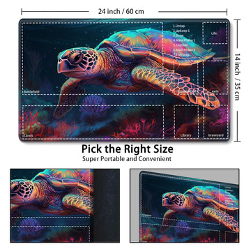 for MTG Card Playmat with Zone Game Play Mat for MTG TCG 24 x 14 inches Non-Slip Play Mat for Commander Board RPG CCG Game TCG Other Card Games/Mouse Pad-Colored Turtle