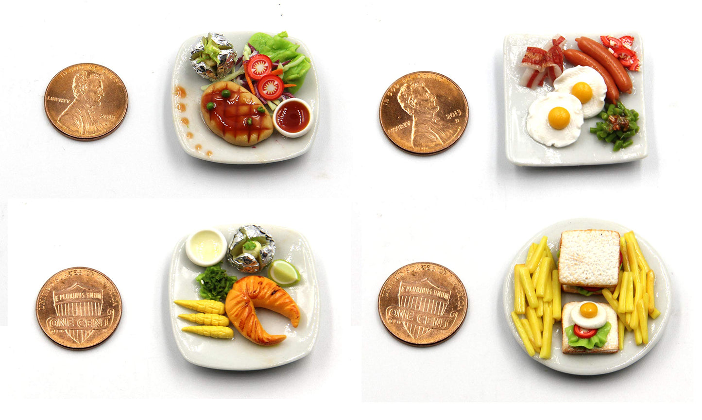 Mixed 10 Assorted Breakfast Set - Miniature Food, Tiny Food for Decoration Dollhouse, Doll House, Diorama (Scale 1:12, 1/12)
