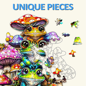 Woodbests Wooden Puzzle For Adults, Frog Family Puzzle (M, 190Pcs, 11.4'X10.9') Beautiful Wooden Box, Wooden Jigsaw Puzzles Unique Shape, Birthday Gifts For Adults And Kids Family Game