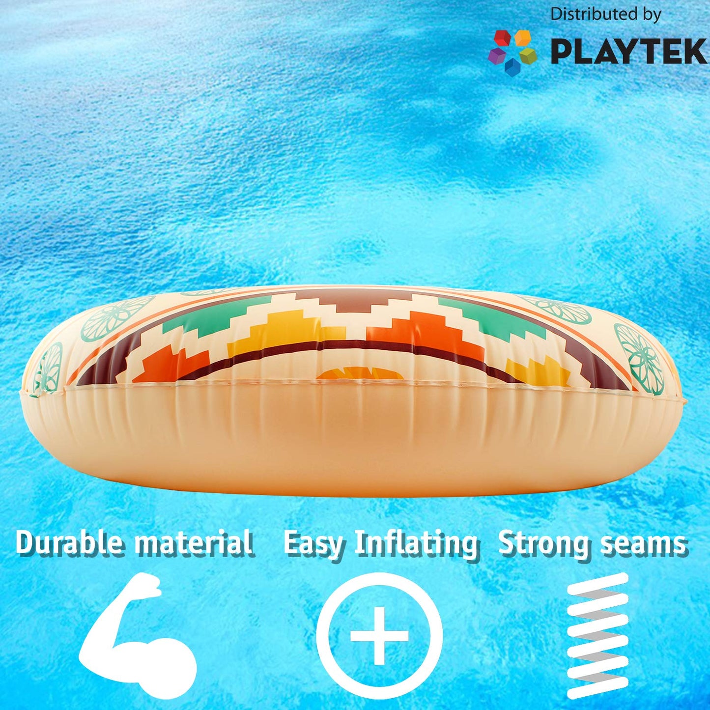 Playtek Toys Giant Pool Float Ring, Large Round Tribal Colors Swim Tube, Durable Floats For Swimming On Beach, Pool, Water Sports (Pt8028)