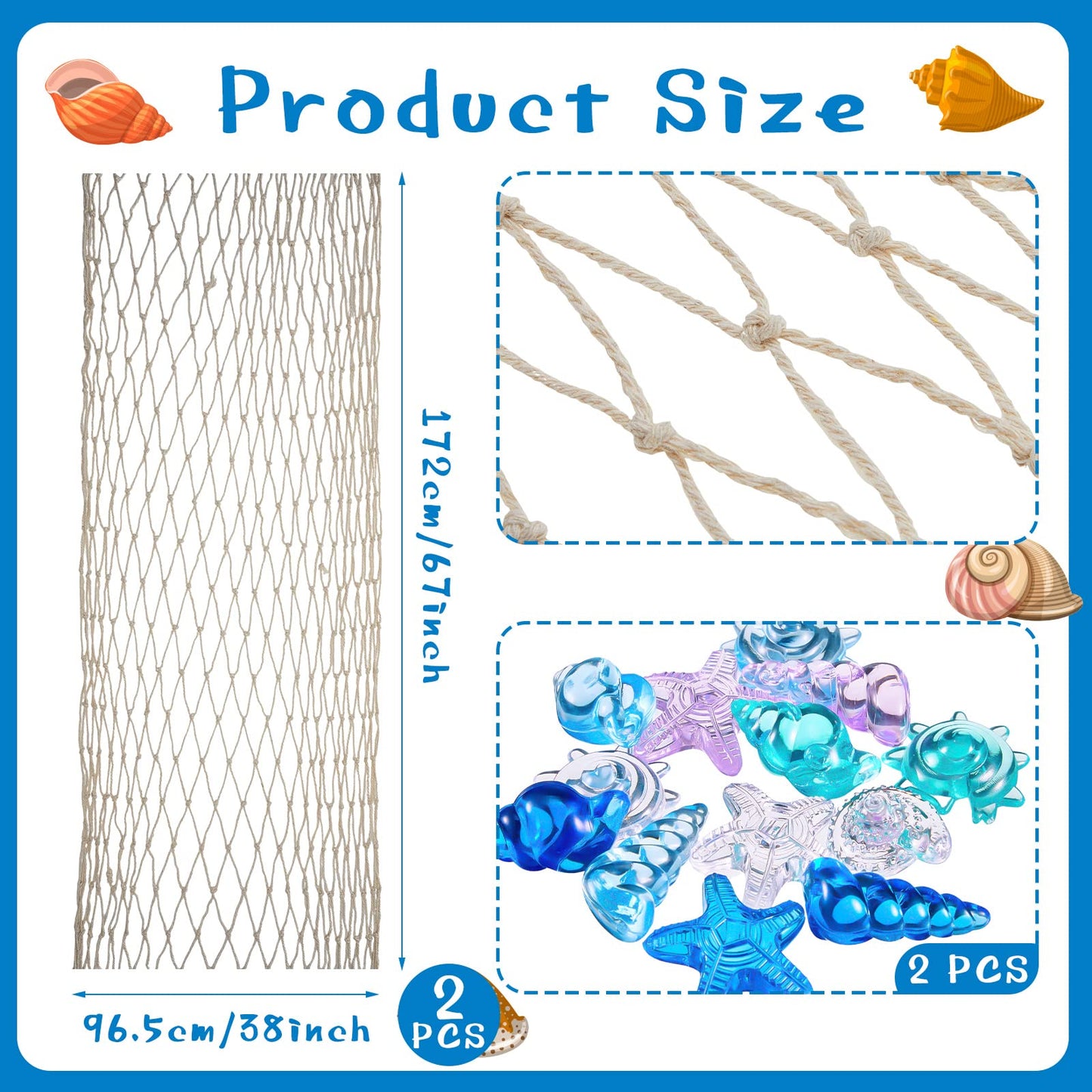 Tudomro Mermaid Fishing Net Decor Table Runner Wall Hanging Fishnet For Party Decorations,38 X 67 Inches Beach Ocean Themed Cott