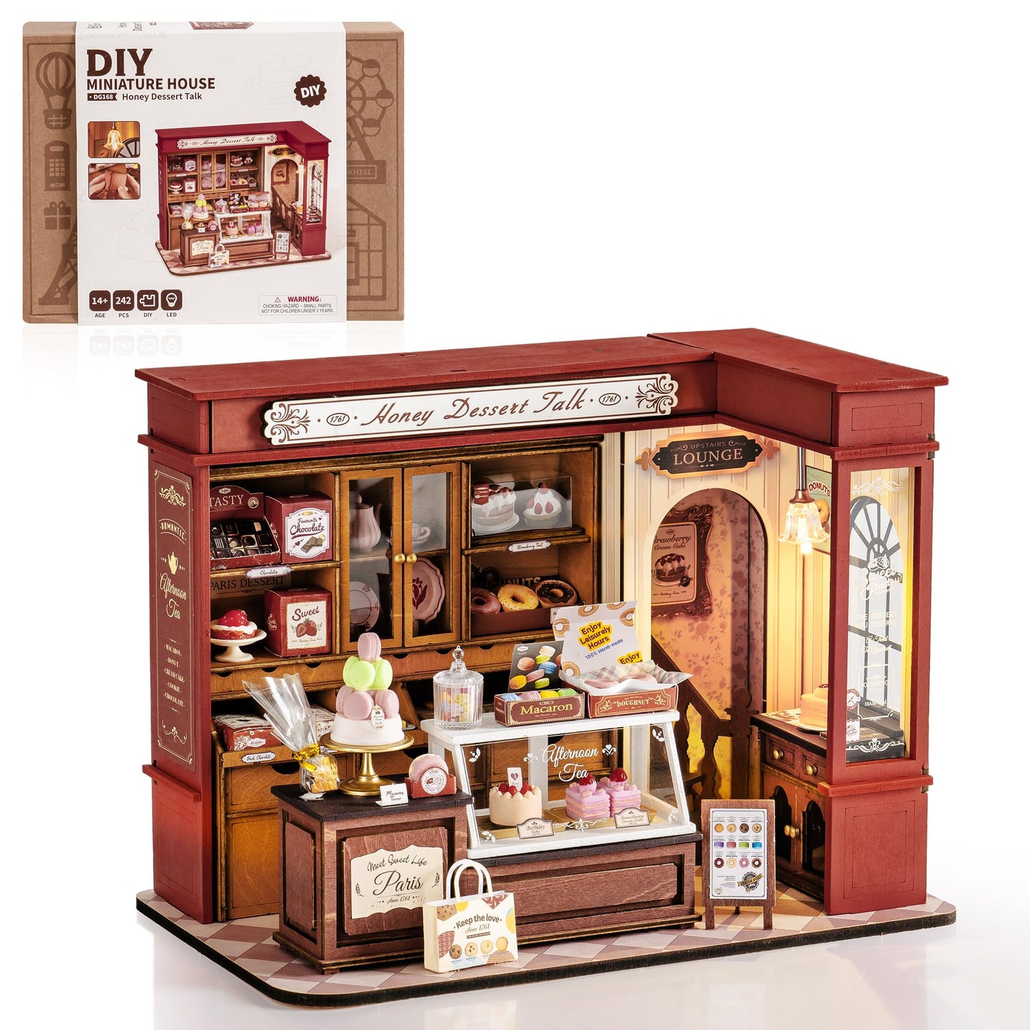 Robotime Diy Miniature House Kit, Mini Wooden Dollhouse Kit For Adults, Building Kit With Led Light, Diorama Model,Halloween/Chr