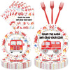 EUOYUFO Firetruck Birthday Party Decorations - 96PCS Fire Truck Plates and Napkins Party Supplies Firefighter Birthday Decoratio
