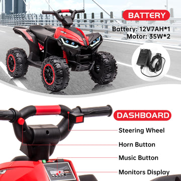 Ride On ATV, 12V 4 Wheeler Battery Powered Toy With Remote Control (High Low Speeds), Electric Car Truck 4-Wheels Vehicle With M