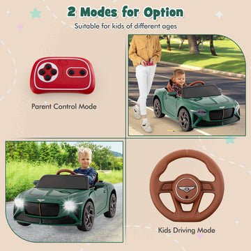Costzon Ride On Car, 12V Licensed Bentley Bacalar Battery Powered Kids' Electric Vehicles W/Remote Control, Scissor Doors, Wireless Connection, Lights/Sound Effects, Kids Car Toys For Toddlers(Green)