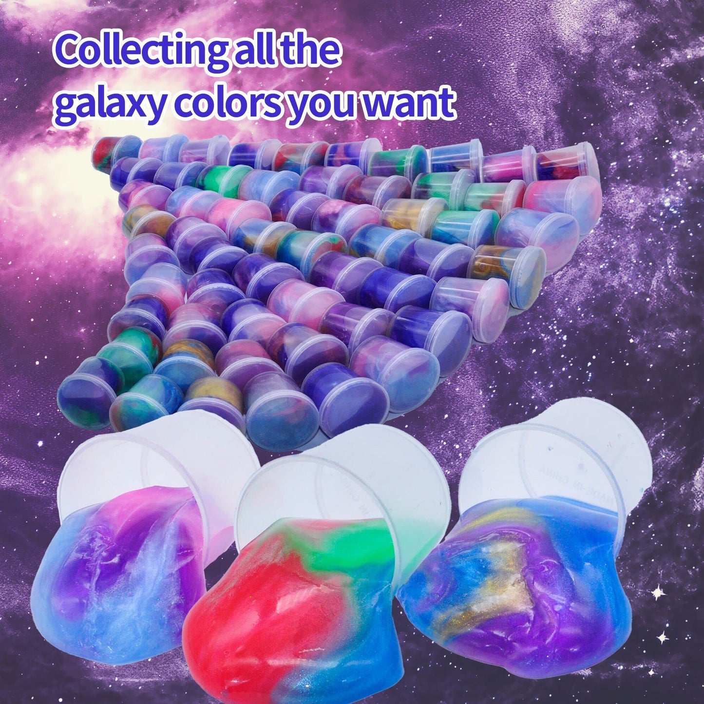 Zonfrto 64 Packs Galaxy Putty Slime, Party Favor For Kids Girls & Boys, Adults, Non Sticky, Unscented,Stress & Anxiety Relief, W