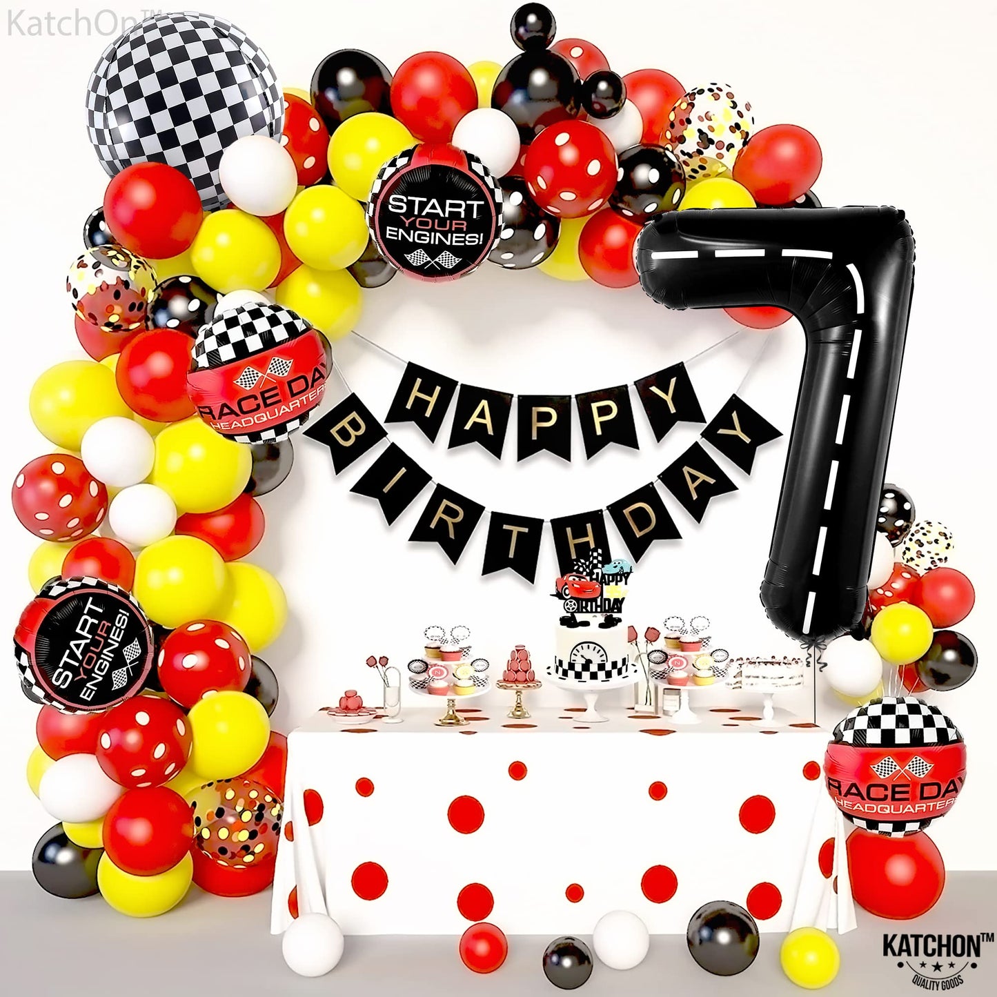 Katchon, Giant Checkered Number 7 Balloon - 40 Inch | 7Th Birthday Balloon For 7Th Birthday Decorations | 7 Balloons For Birthday | Seven Balloon Number | 7 Year Old Balloon For 7 Year Decorations