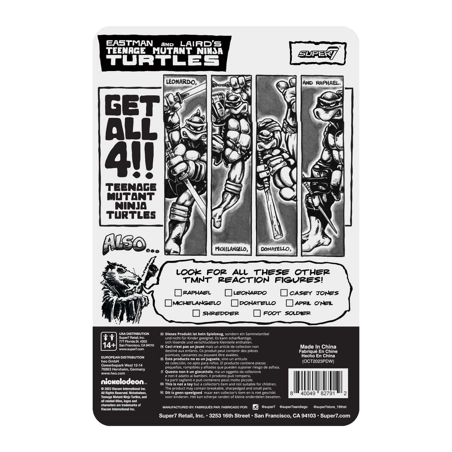 Super7 Teenage Mutant Ninja Turtles Raphael (Comic Grayscale) - 3.75' Tmnt Action Figure With Accessories Classic Cartoon Collectibles