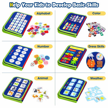 Winblo Toddler Busy Board - Montessori Sensory Toy, Medium Size, Blue - Educational Gift for Boys, Travel Activities for Airplane and Car