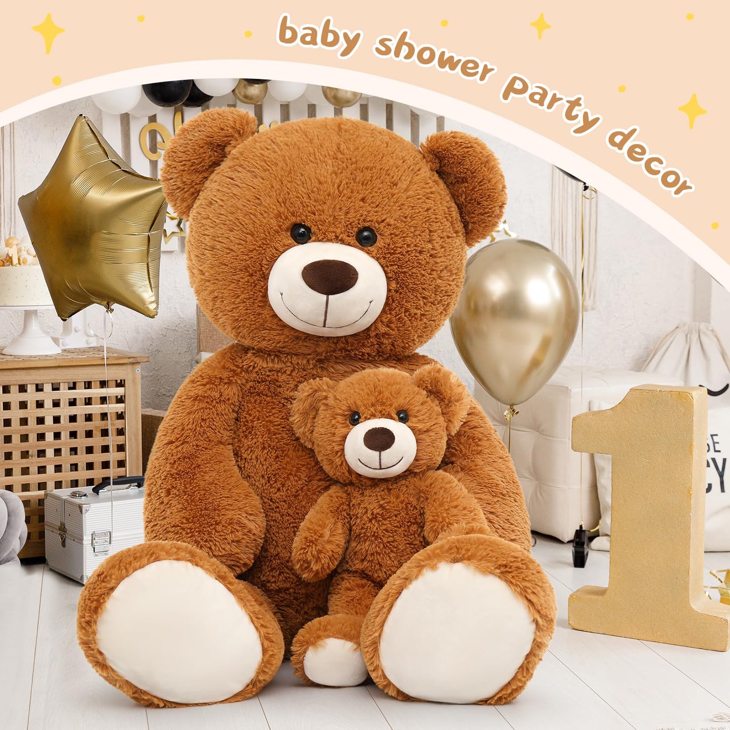 Muiteiur Giant 40' Teddy Bear - Cute Brown Stuffed Mom & Baby Bear Plush Toy - Great For Kids, Baby Showers, Christmas, Valentine'S Day Parties