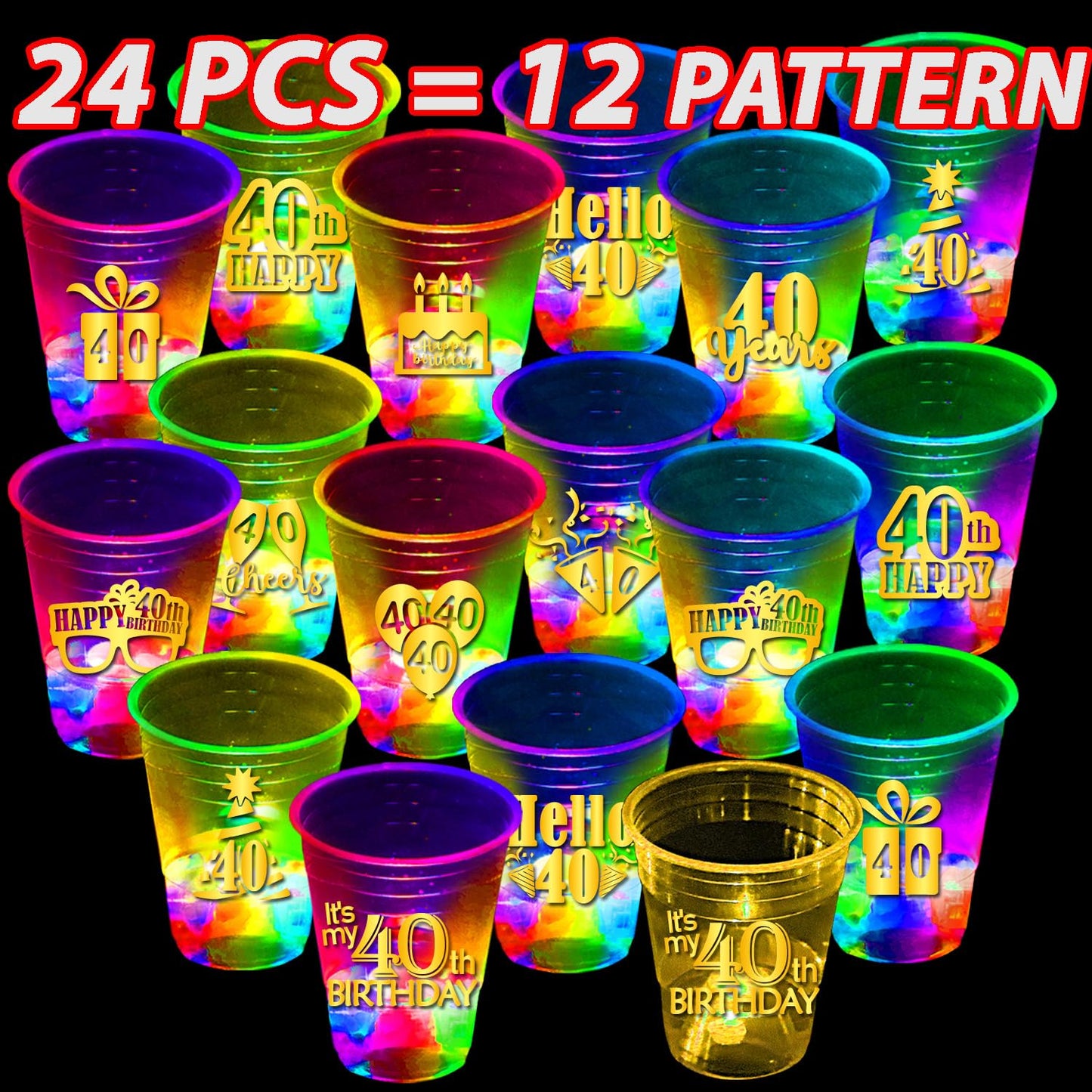 Mishunyus 24 Pcs Glow 40Th Birthday Decorations For Men/Women Birthday Party Supply, 40 Birthday Party Cups, 40Th Cups For 40Th