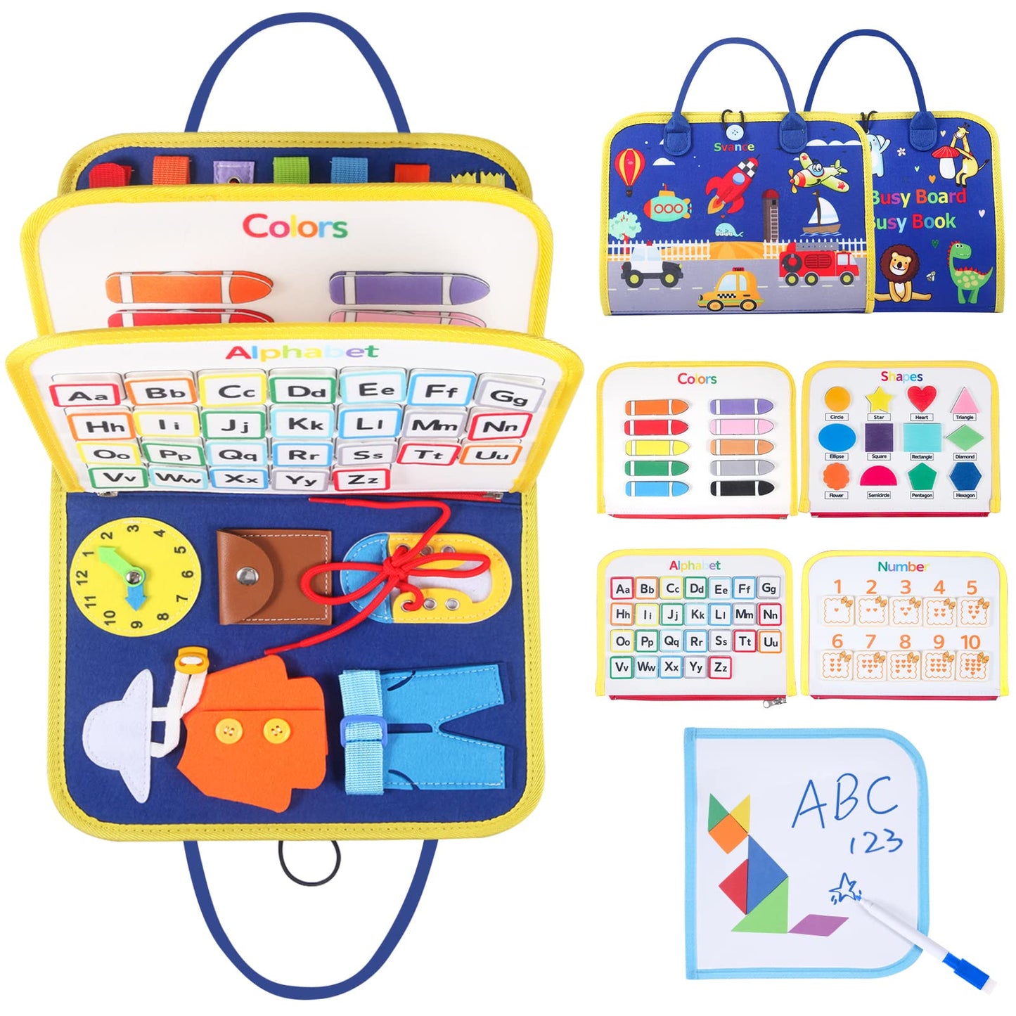 Busy Board For 1 2 3 4 Year Old Toddlers - Preschool Learning Activities Busy Book, Montessori Toys For Fine Motor Skills, Airplane Car Travel Essentials For Kids Boys Girls (Blue)
