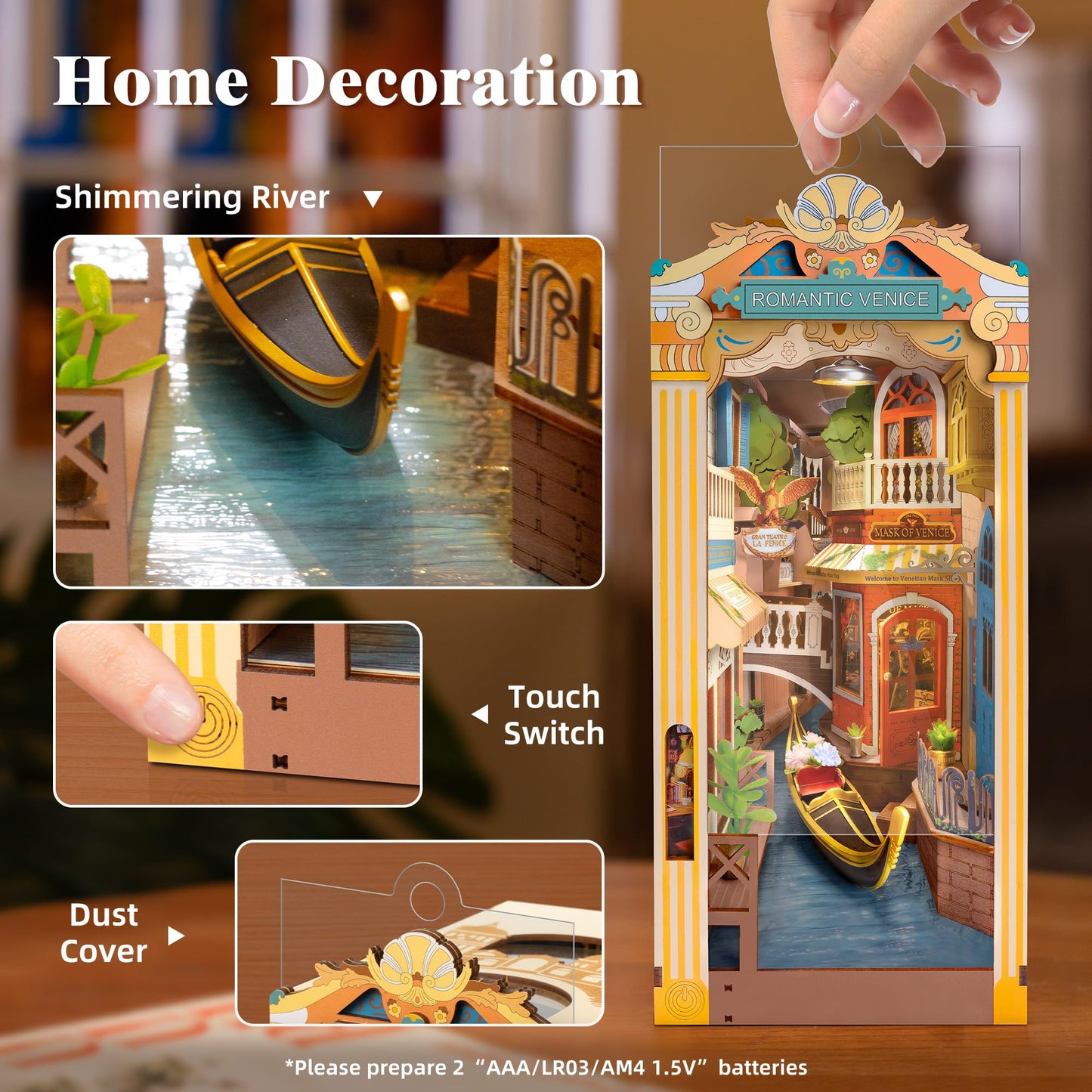 Rowood Book Nook Kit,Diy Book Nook Kits With Dust Cover For Adults,Miniature House 3D Wooden Puzzle Bookend Bookshelf Insert All