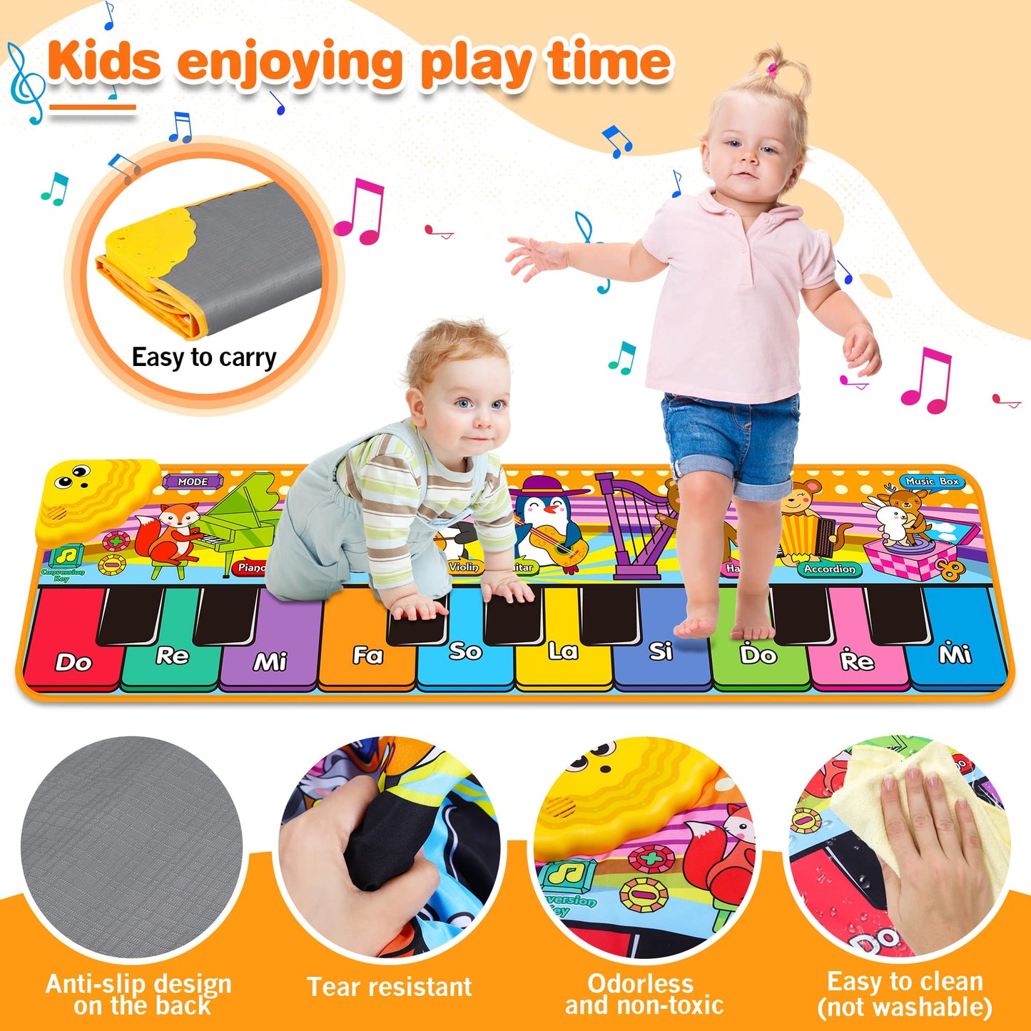 Kids Musical Piano Mats With 25 Music Sounds, Musical Toys Baby Floor Piano Keyboard Mat Carpet Animal Blanket Touch Playmat Early Education Toys For 1 2 3 4 5 6+ Years Old Girls Boys Toddlers