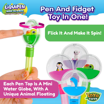 YoYa Toys Fidget Pens for Kids (4-Pack) - Liquid Motion Cool Spinning Toy - Colorful Floating Kawaii Animals - Penguin, Dolphin,