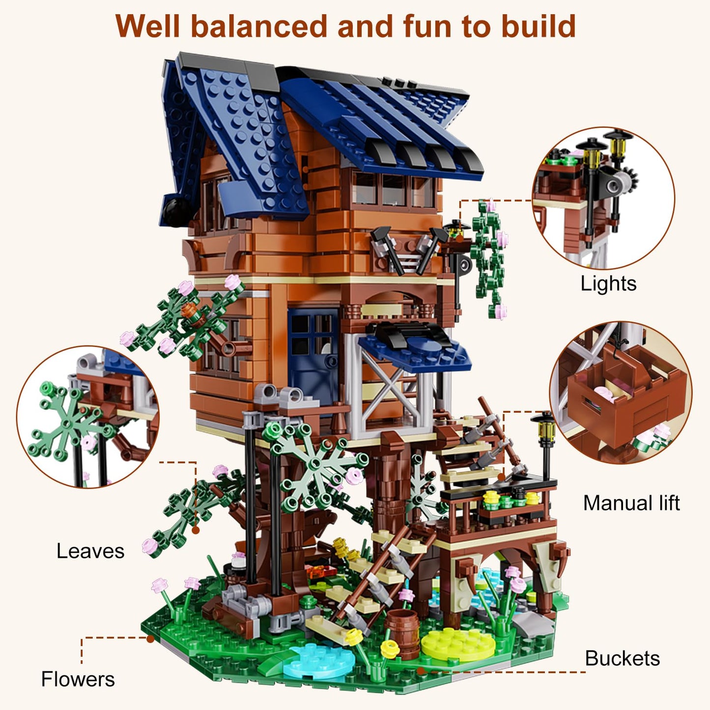 Vatos Tree House Stem Toy, 1155Pcs Creative Building Set For Kids With Led Light | 4 Seasons In 1 Treehouse Building Bricks Forest House For 6 7 8 9 10+ Girls Boys Christmas Birthday Gift